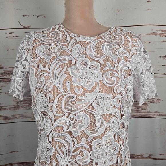 Dress the Population Anna White Crochet Short Sleeve Mini Dress Size Large - Picture 5 of 7